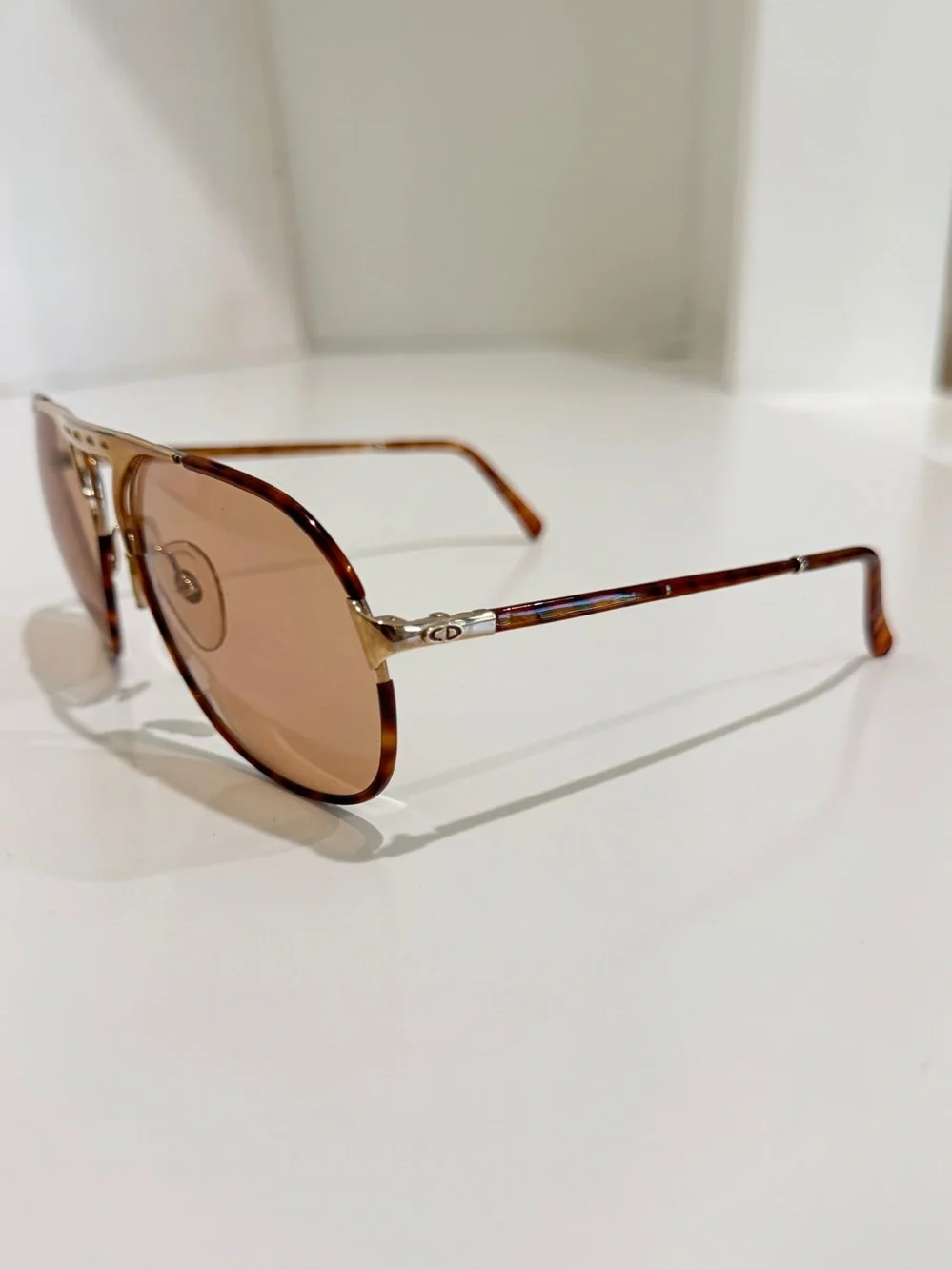 VTG Christian Dior Monsieur Aviator 2504 40 Sunglasses Gold Tortoise Full Set